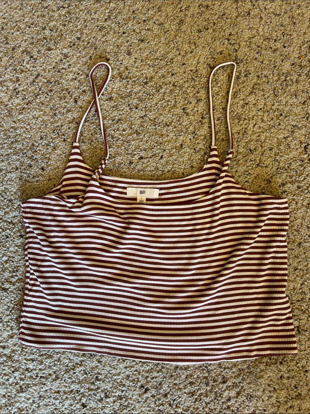 bp Brown and White Striped Ribbed Cami